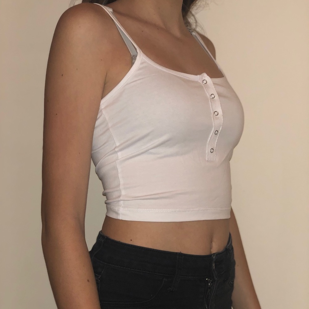 white button front crop top